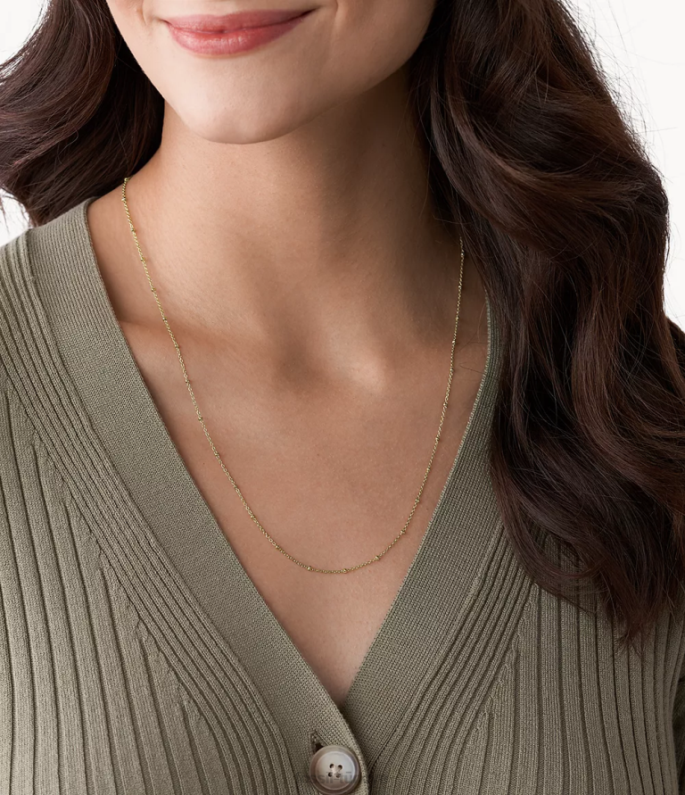 Fossil 6J041130 altın tonu corra oh çok sevimli uzun paslanmaz çelik zincir kolye takı kadınlar