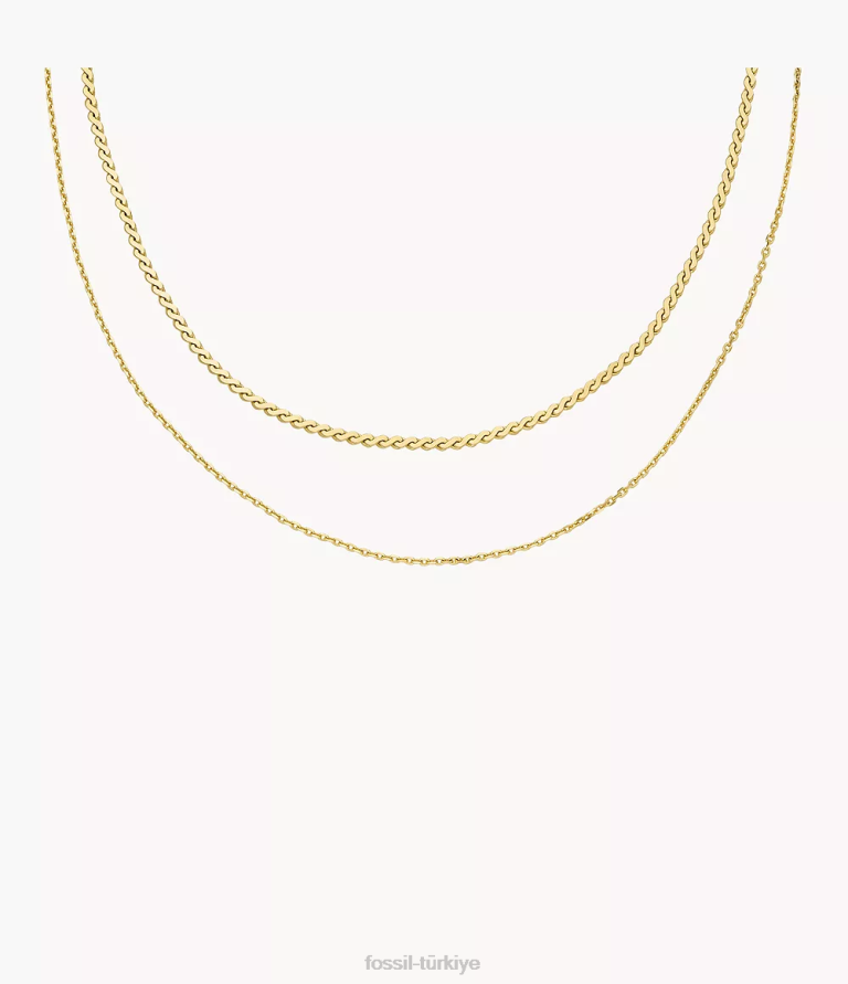 Fossil 6J041143 altın tonu pirinç çok telli kolye takı kadınlar