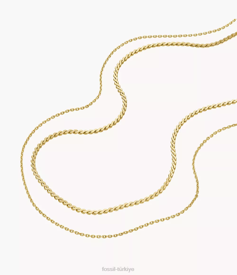 Fossil 6J041143 altın tonu pirinç çok telli kolye takı kadınlar