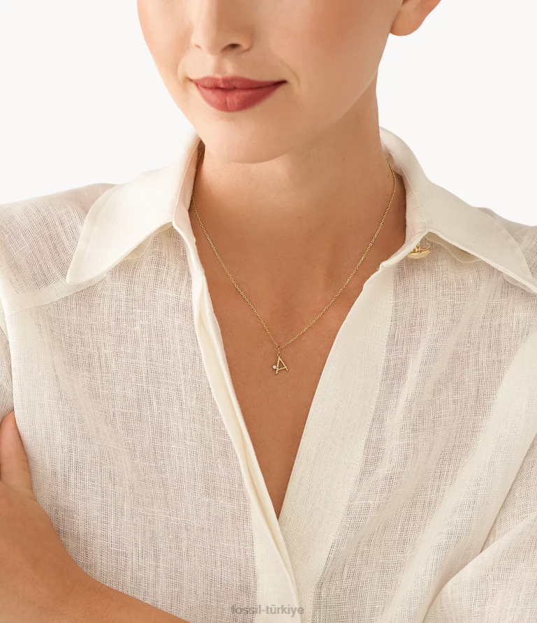 Fossil 6J041156 altın tonu paslanmaz çelik ilk kolye kolye takı kadınlar