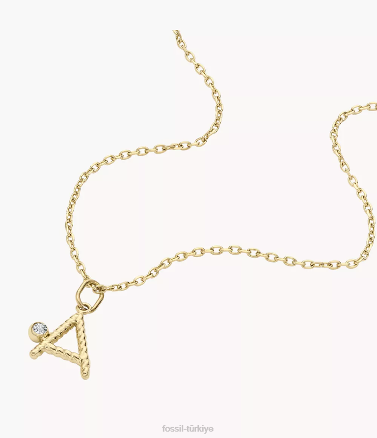Fossil 6J041156 altın tonu paslanmaz çelik ilk kolye kolye takı kadınlar