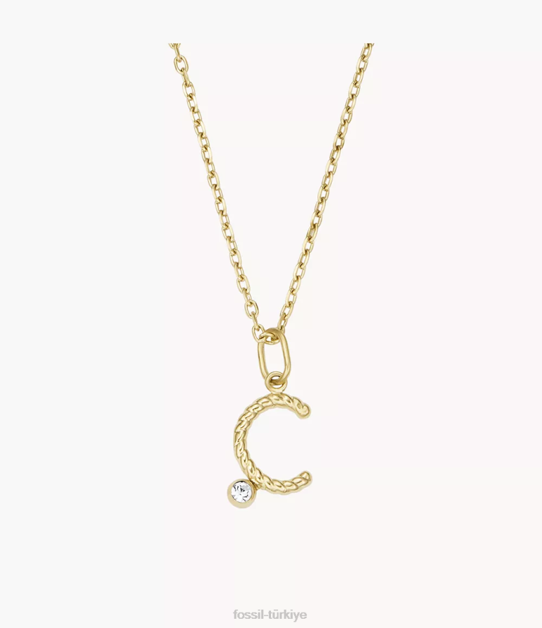Fossil 6J041166 altın tonu paslanmaz çelik ilk kolye kolye takı kadınlar
