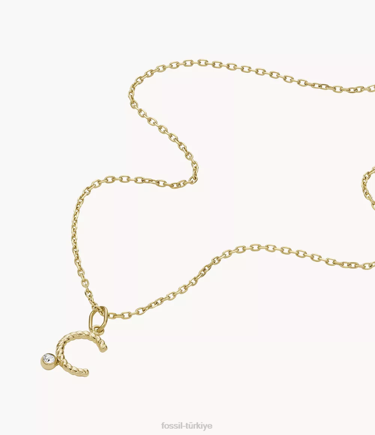 Fossil 6J041166 altın tonu paslanmaz çelik ilk kolye kolye takı kadınlar
