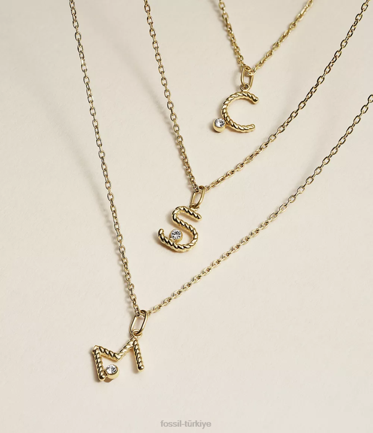 Fossil 6J041166 altın tonu paslanmaz çelik ilk kolye kolye takı kadınlar