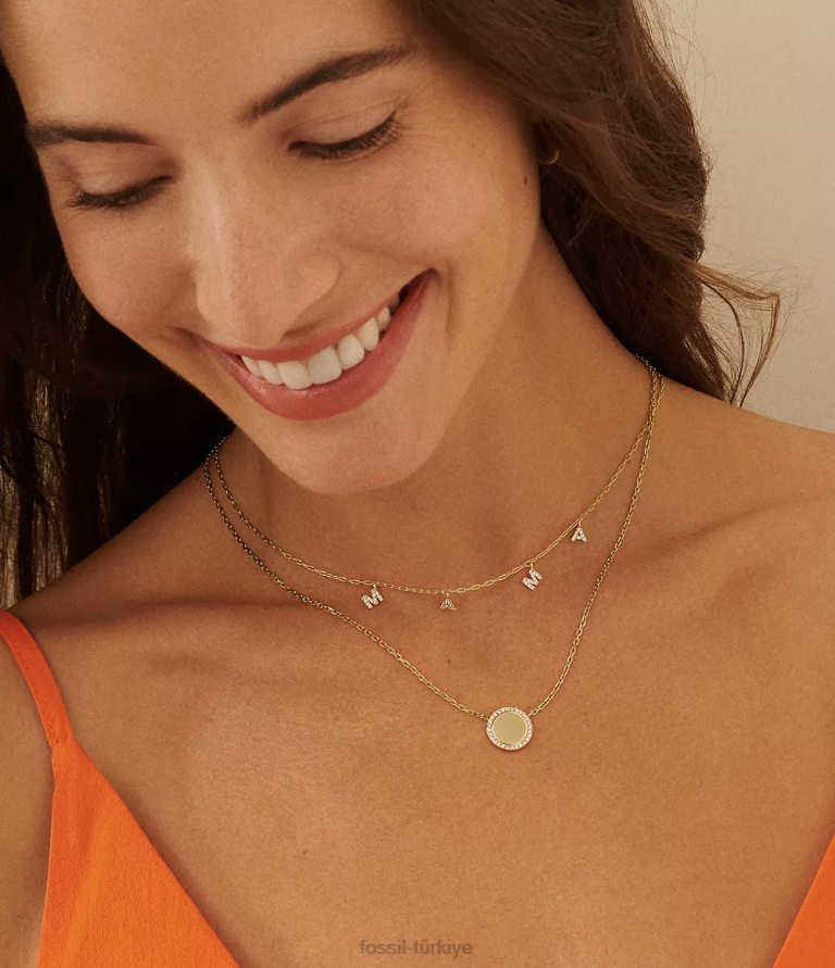 Fossil 6J041178 altın tonu ela pirinç zincir kolye takı kadınlar