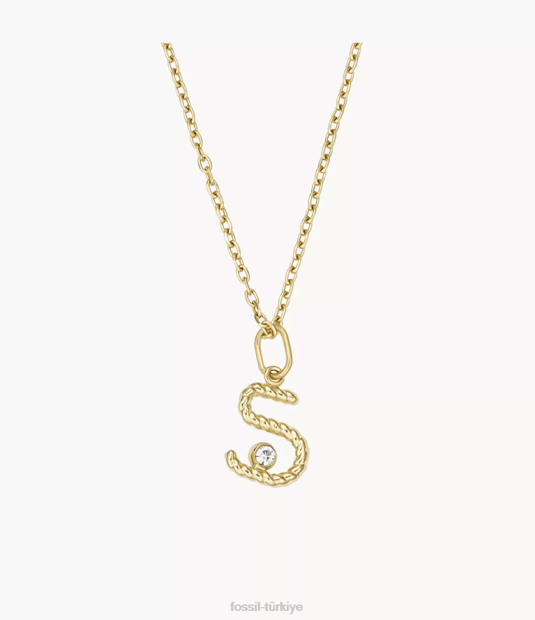 Fossil 6J041182 altın tonu paslanmaz çelik ilk kolye kolye takı kadınlar