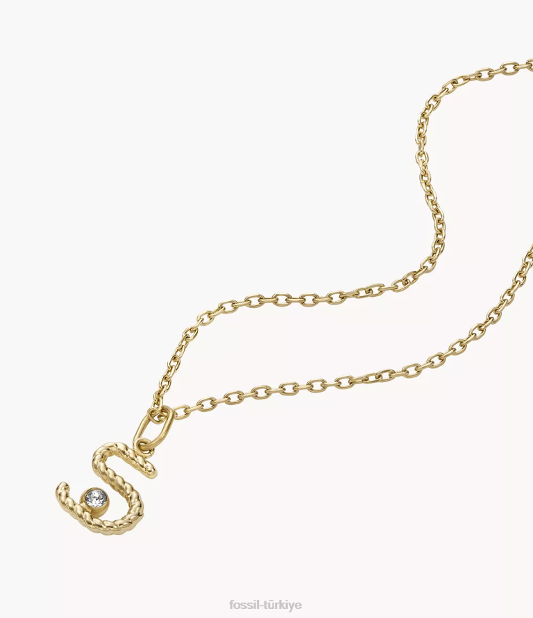Fossil 6J041182 altın tonu paslanmaz çelik ilk kolye kolye takı kadınlar