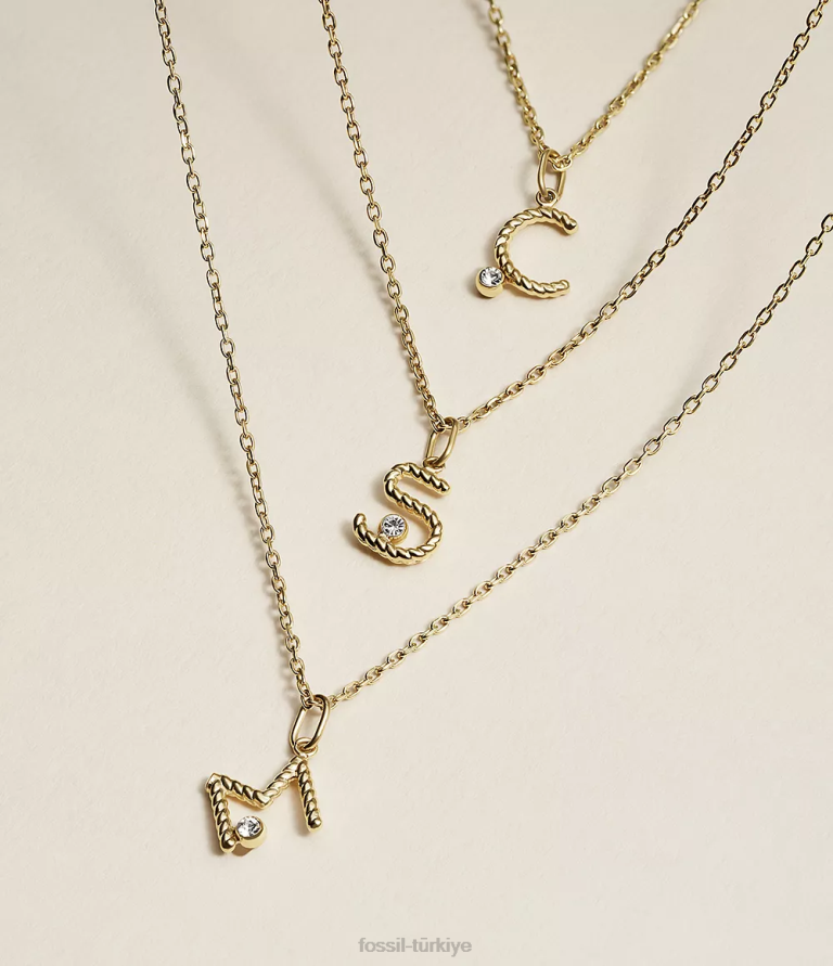 Fossil 6J041182 altın tonu paslanmaz çelik ilk kolye kolye takı kadınlar
