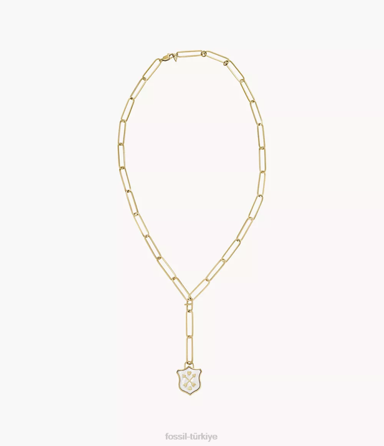 Fossil 6J041183 sedef sutton kalkanı paslanmaz çelik zincir kolye takı kadınlar