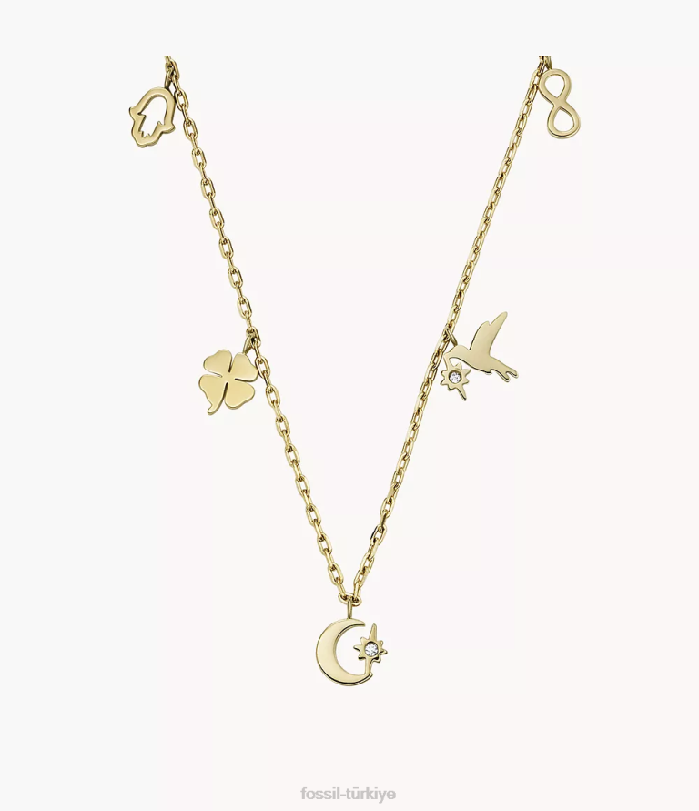 Fossil 6J041189 altın sutton simgeler paslanmaz çelik istasyon kolye takı kadınlar