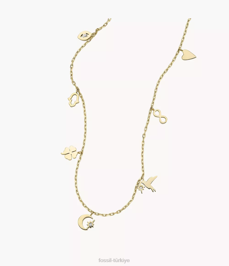 Fossil 6J041189 altın sutton simgeler paslanmaz çelik istasyon kolye takı kadınlar