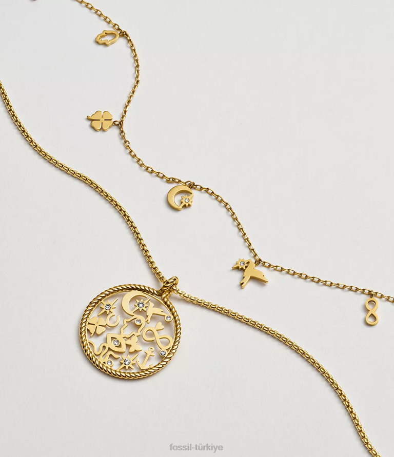 Fossil 6J041189 altın sutton simgeler paslanmaz çelik istasyon kolye takı kadınlar