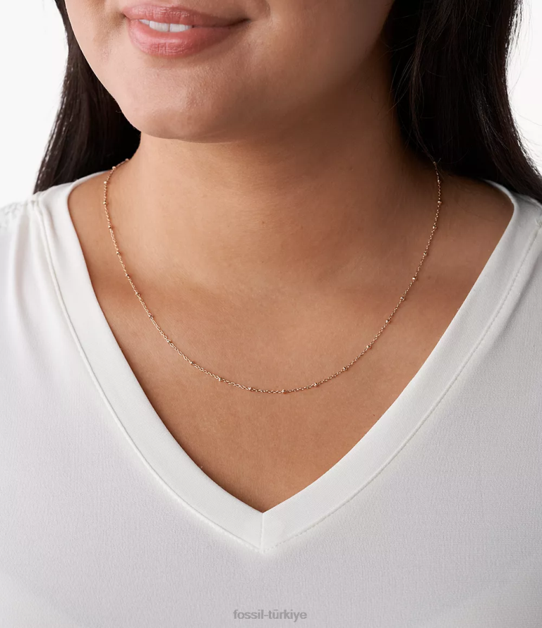 Fossil 6J041201 gül altın tonu corra oh çok sevimli uzun paslanmaz çelik zincir kolye takı kadınlar