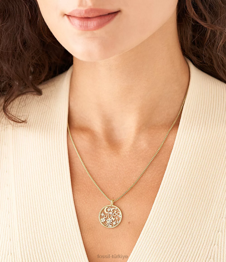 Fossil 6J041216 altın sutton simgeler paslanmaz çelik kolye kolye takı kadınlar