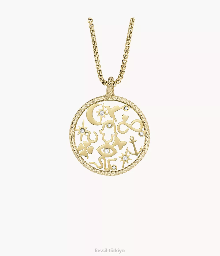 Fossil 6J041216 altın sutton simgeler paslanmaz çelik kolye kolye takı kadınlar