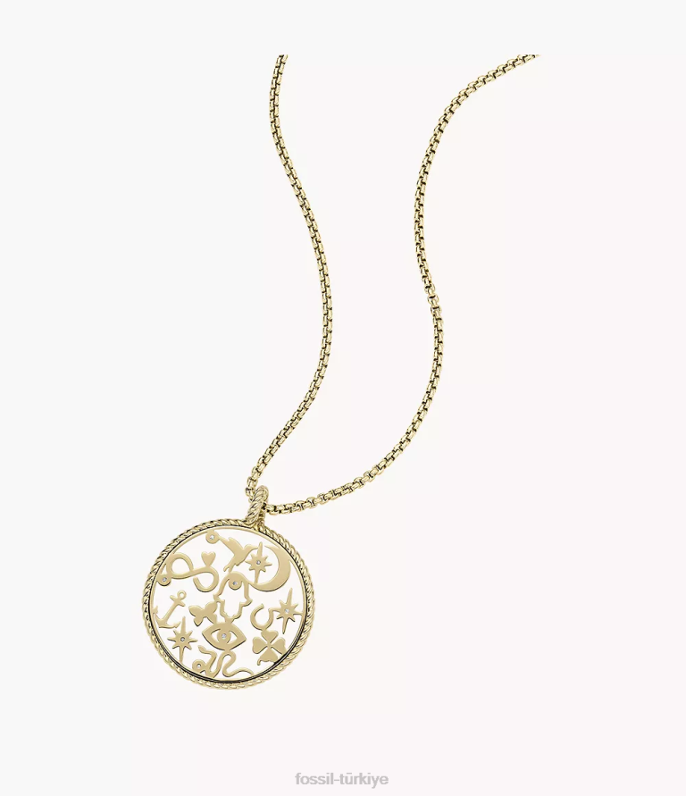 Fossil 6J041216 altın sutton simgeler paslanmaz çelik kolye kolye takı kadınlar