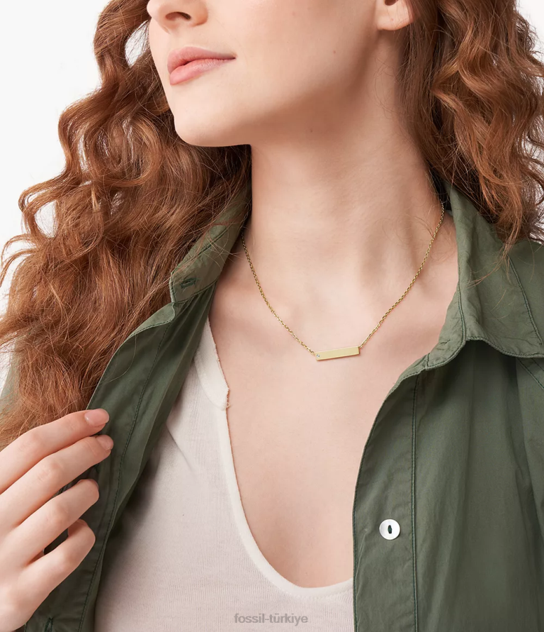 Fossil 6J041226 altın tonu paslanmaz çelik istasyon kolye takı kadınlar