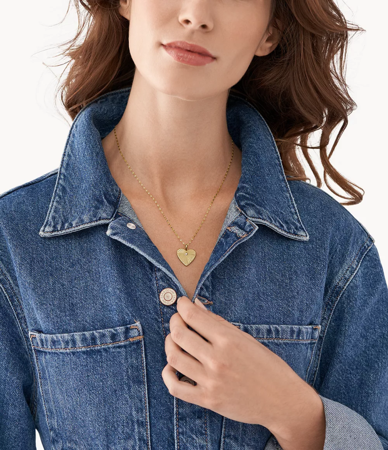 Fossil 6J041229 altın tonu paslanmaz çelik kolye kolye takı kadınlar