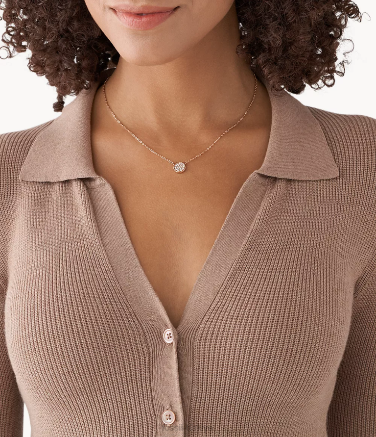 Fossil 6J041232 gül altın tonu paslanmaz çelik kolye takı kadınlar