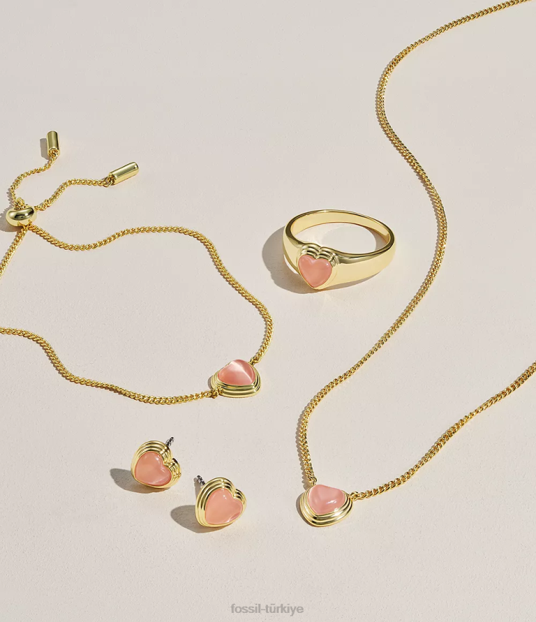 Fossil 6J041246 yumuşak pembe merritt reçine kalp zincir kolye takı kadınlar
