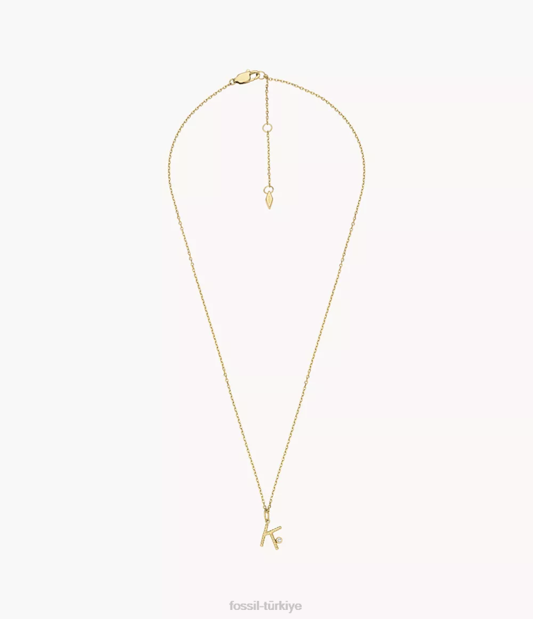 Fossil 6J041247 altın tonu paslanmaz çelik ilk kolye kolye takı kadınlar