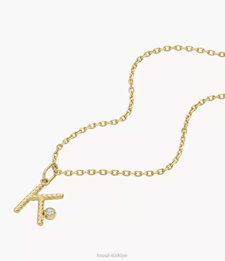 Fossil 6J041247 altın tonu paslanmaz çelik ilk kolye kolye takı kadınlar