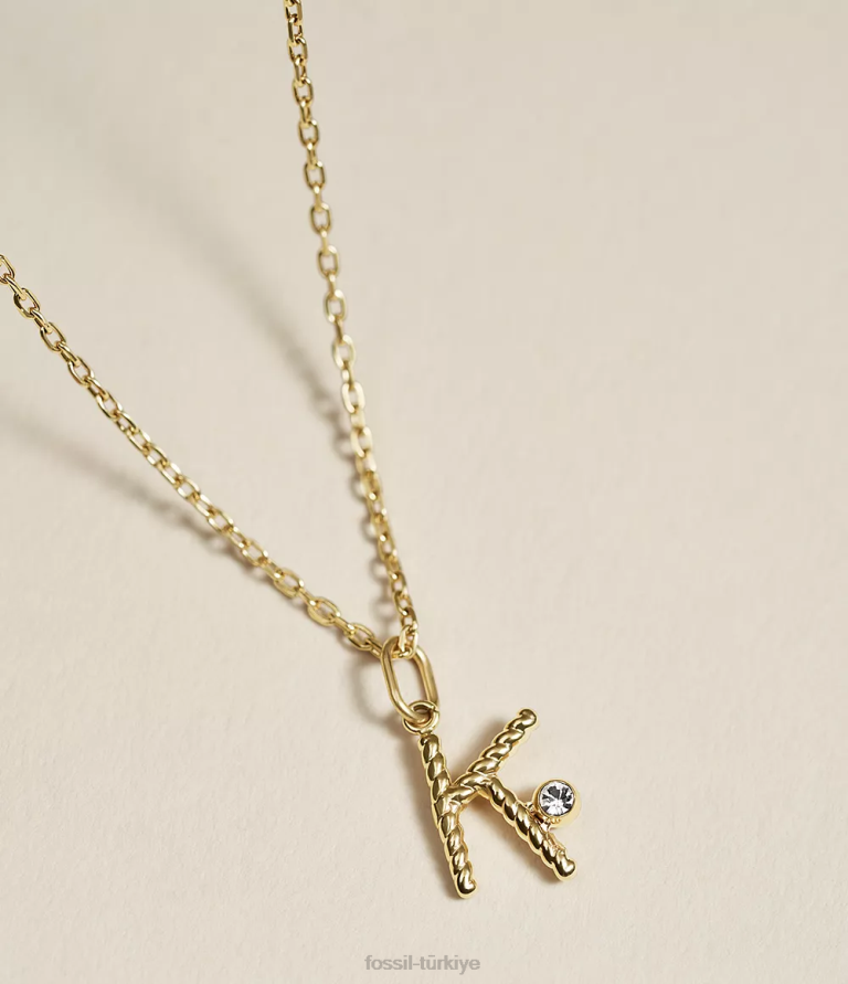 Fossil 6J041247 altın tonu paslanmaz çelik ilk kolye kolye takı kadınlar