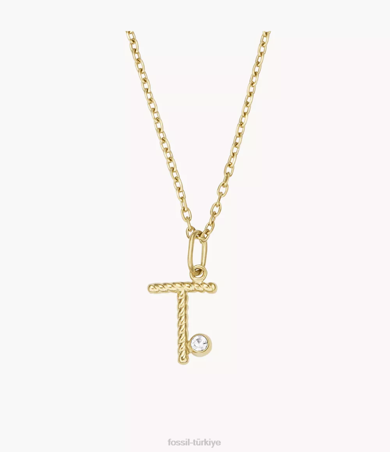 Fossil 6J041266 altın tonu paslanmaz çelik ilk kolye kolye takı kadınlar