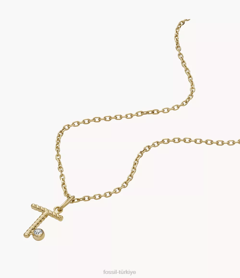 Fossil 6J041266 altın tonu paslanmaz çelik ilk kolye kolye takı kadınlar
