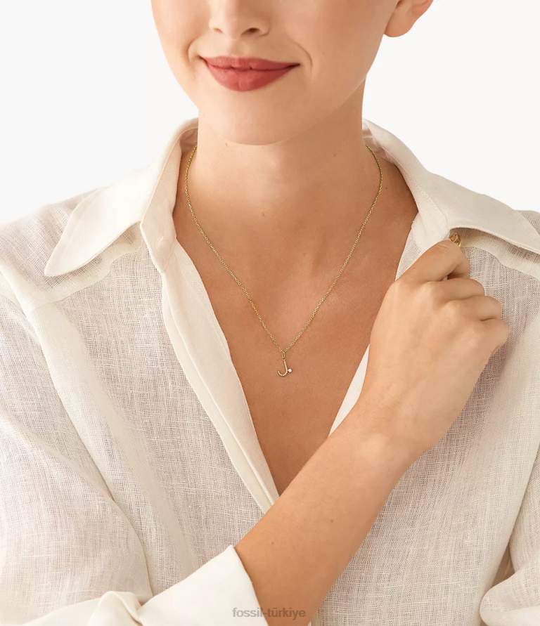 Fossil 6J041274 altın tonu paslanmaz çelik ilk kolye kolye takı kadınlar