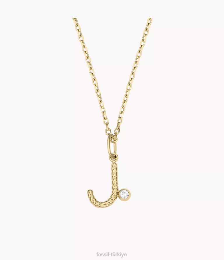 Fossil 6J041274 altın tonu paslanmaz çelik ilk kolye kolye takı kadınlar