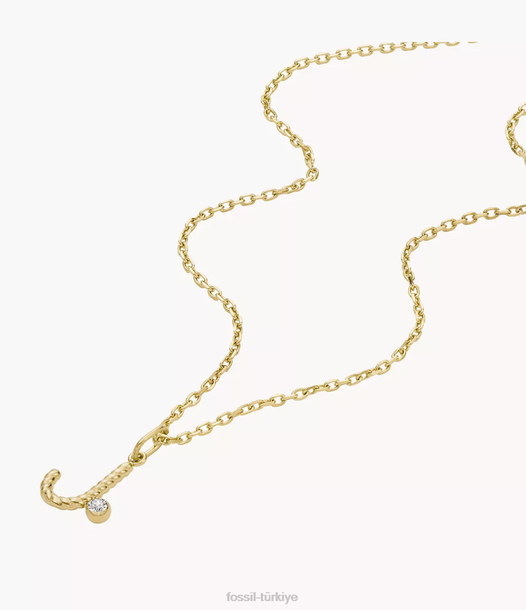 Fossil 6J041274 altın tonu paslanmaz çelik ilk kolye kolye takı kadınlar