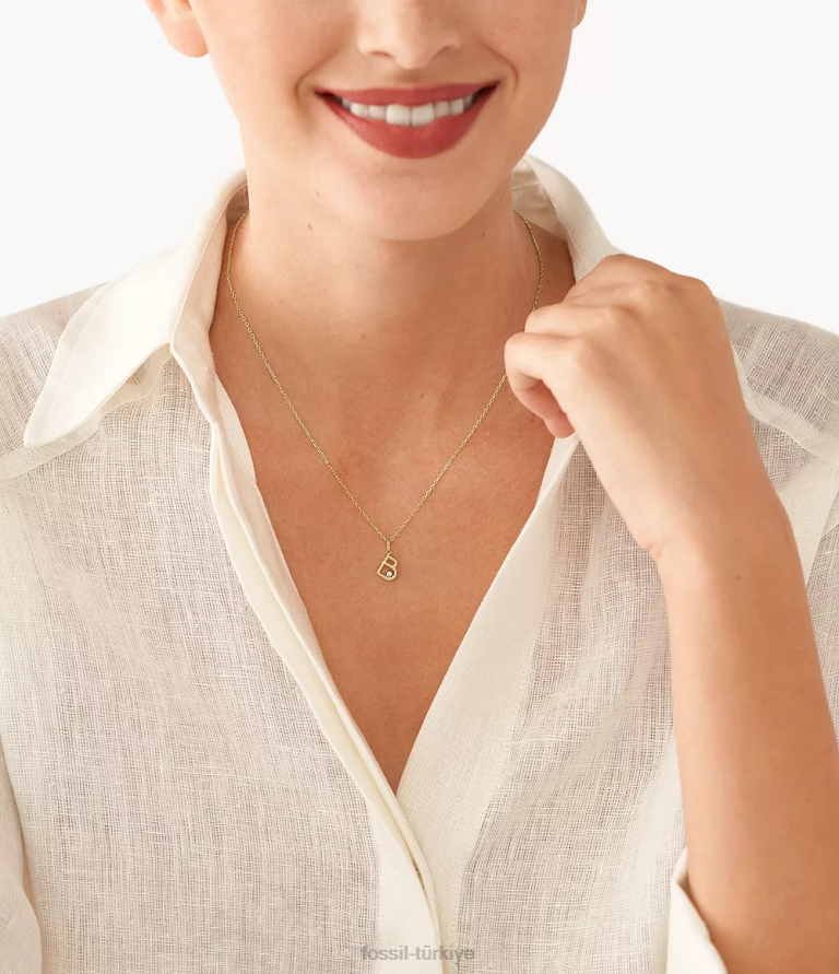 Fossil 6J041275 altın tonu paslanmaz çelik ilk kolye kolye takı kadınlar