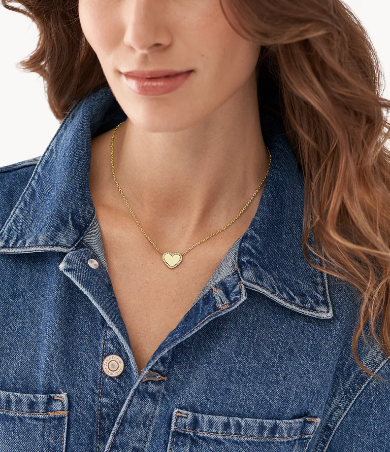 Fossil 6J041278 altın tonu elliott paslanmaz çelik kolye kolye takı kadınlar