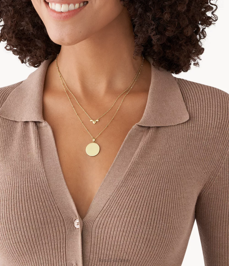 Fossil 6J041282 altın tonu elliott paslanmaz çelik çok sıralı kolye takı kadınlar