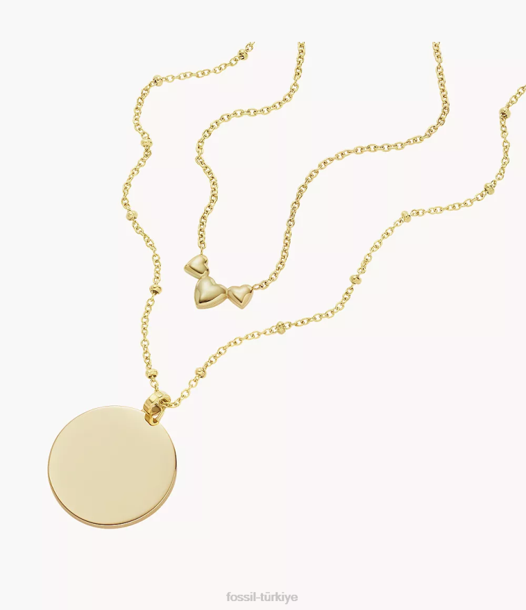 Fossil 6J041282 altın tonu elliott paslanmaz çelik çok sıralı kolye takı kadınlar