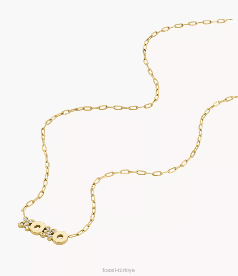 Fossil 6J041284 altın tonu ela paslanmaz çelik istasyon kolye takı kadınlar