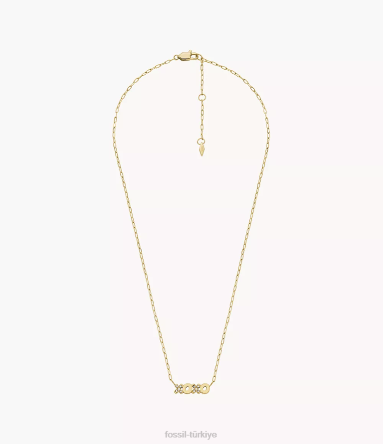 Fossil 6J041284 altın tonu ela paslanmaz çelik istasyon kolye takı kadınlar