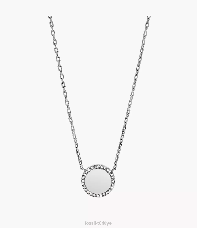 Fossil 6J041285 gümüş ton pavi»disk paslanmaz çelik kolye takı kadınlar