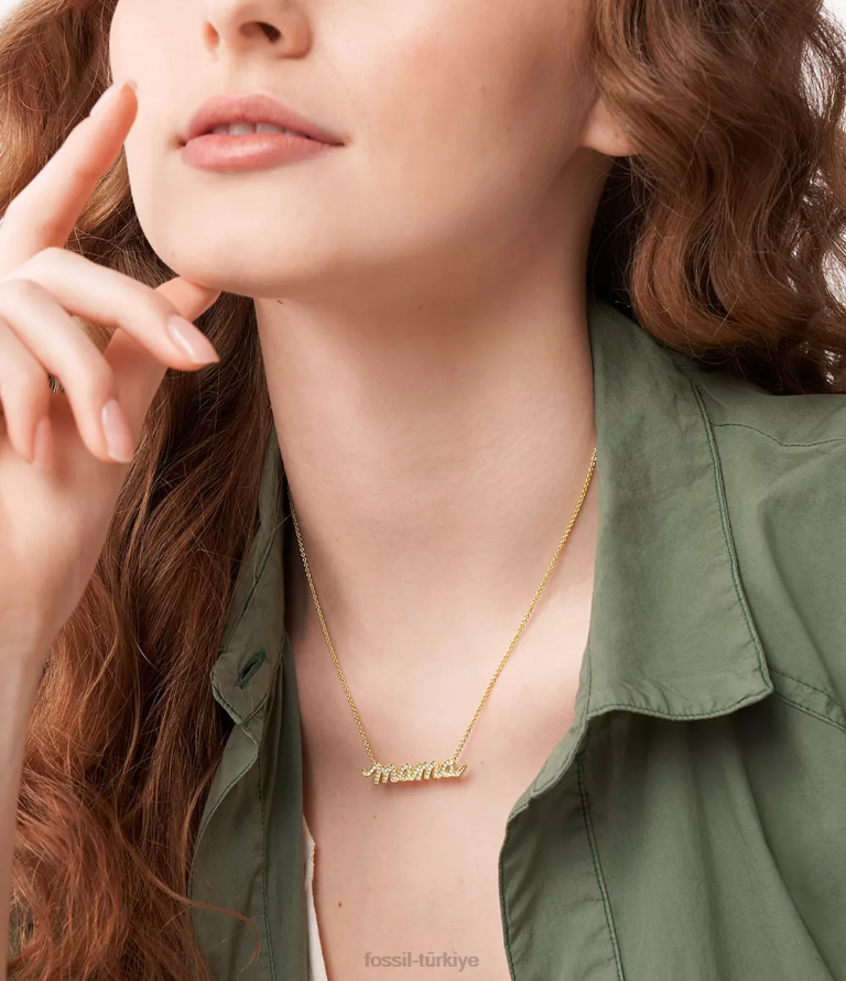 Fossil 6J041289 altın tonu pirinç zincir kolye takı kadınlar