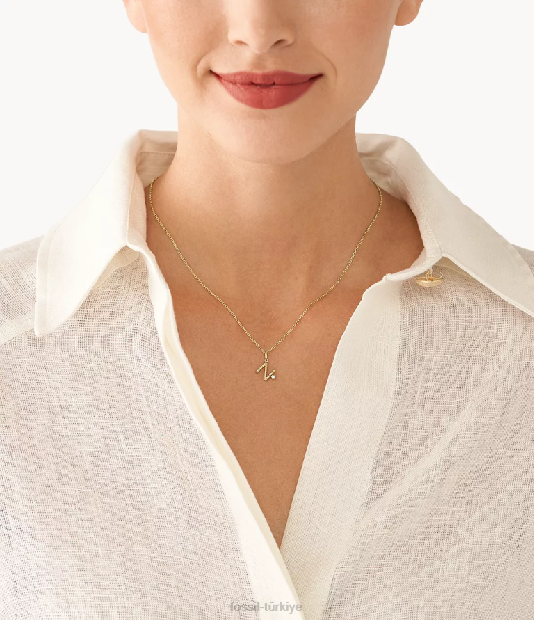 Fossil 6J041300 altın tonu paslanmaz çelik ilk kolye kolye takı kadınlar