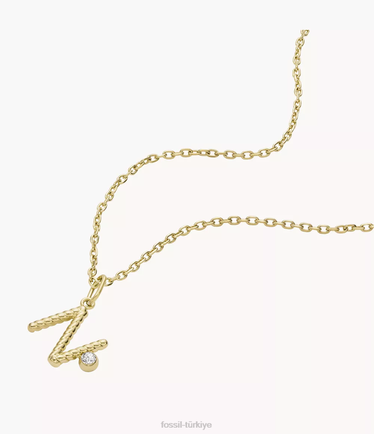 Fossil 6J041300 altın tonu paslanmaz çelik ilk kolye kolye takı kadınlar