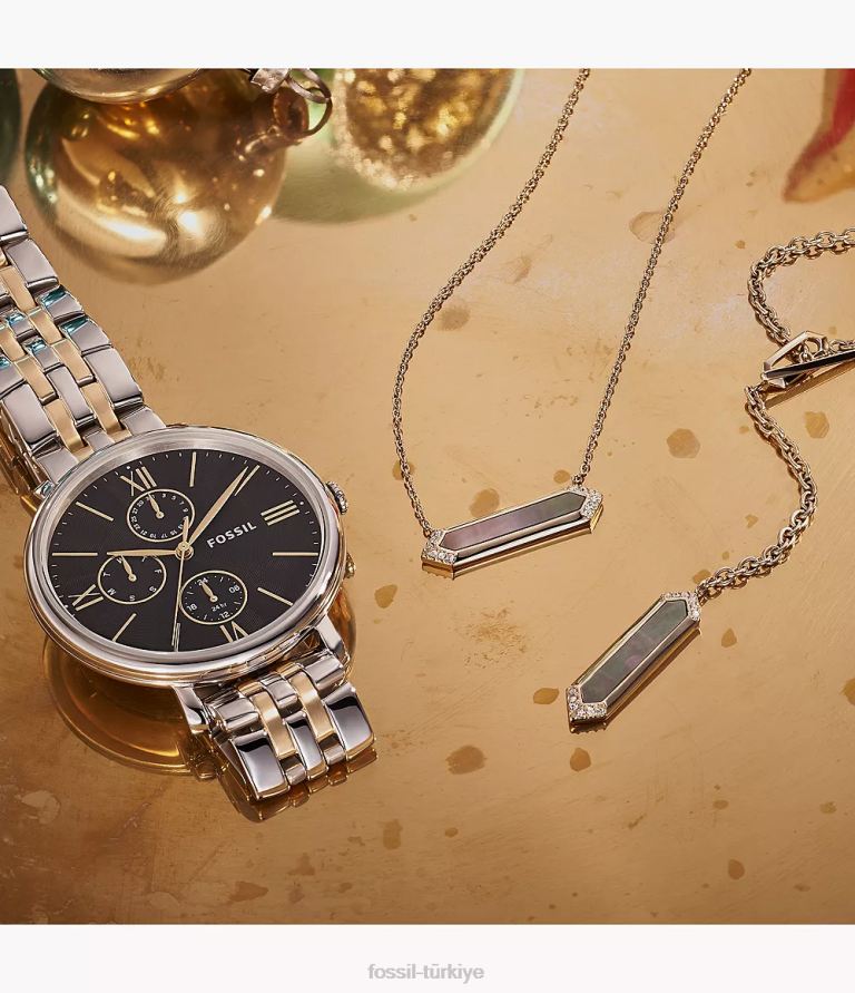 Fossil 6J041306 siyah ve altın siyah sedef val kolye kolye takı kadınlar
