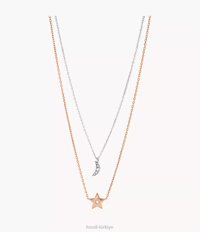 Fossil 6J041308 iki ton ay ve yıldız paslanmaz çelik dönüştürülebilir kolye takı kadınlar