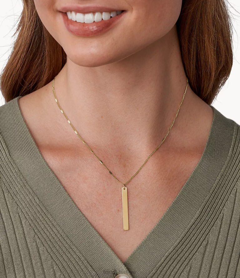 Fossil 6J041309 altın tonu şerit bar paslanmaz çelik kolye takı kadınlar