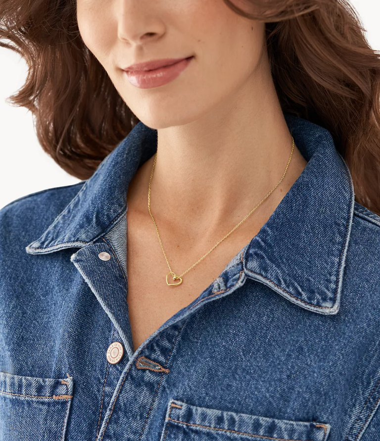 Fossil 6J041316 altın tonu paslanmaz çelik kolye kolye takı kadınlar