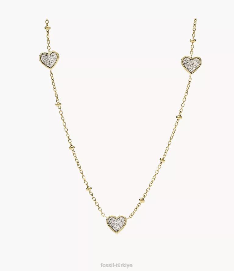Fossil 6J041318 altın tonu sutton klasik sevgililer günü paslanmaz çelik kalp zincir kolye takı kadınlar