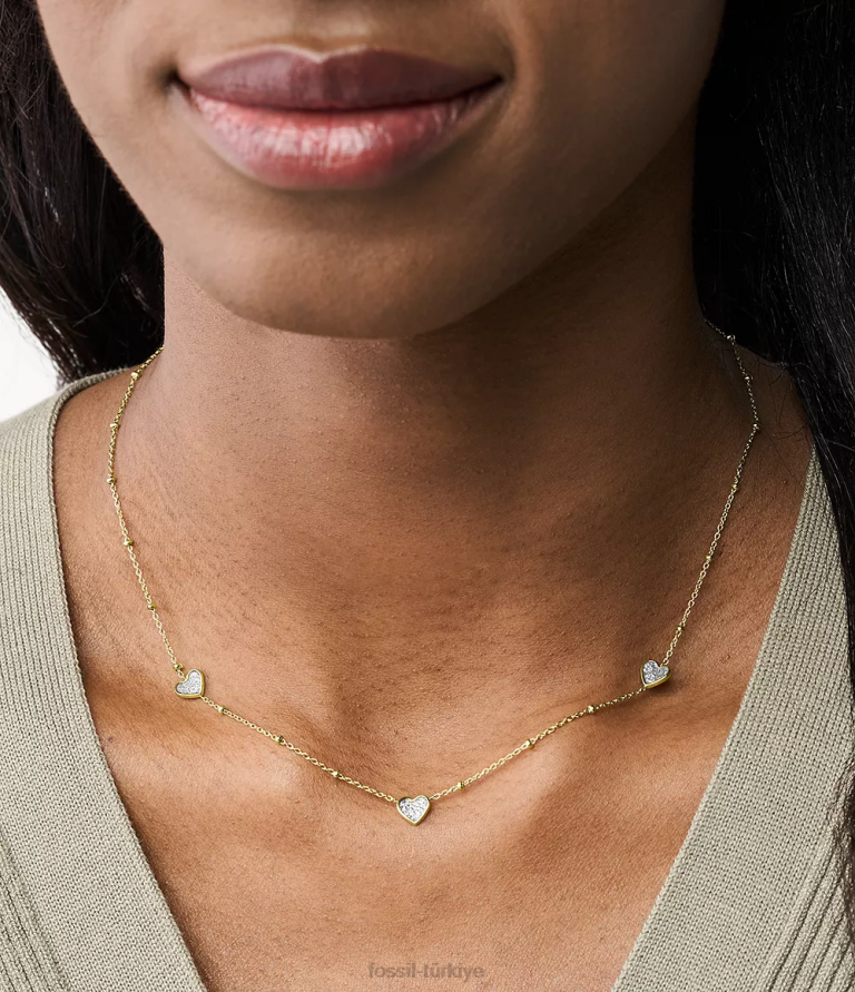 Fossil 6J041318 altın tonu sutton klasik sevgililer günü paslanmaz çelik kalp zincir kolye takı kadınlar