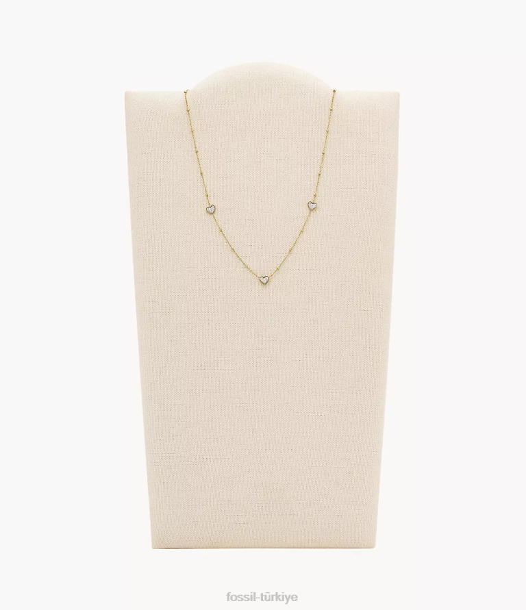 Fossil 6J041318 altın tonu sutton klasik sevgililer günü paslanmaz çelik kalp zincir kolye takı kadınlar