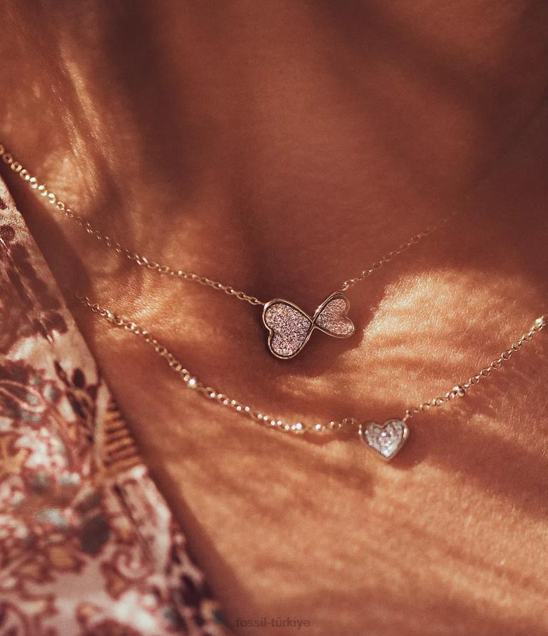 Fossil 6J041318 altın tonu sutton klasik sevgililer günü paslanmaz çelik kalp zincir kolye takı kadınlar